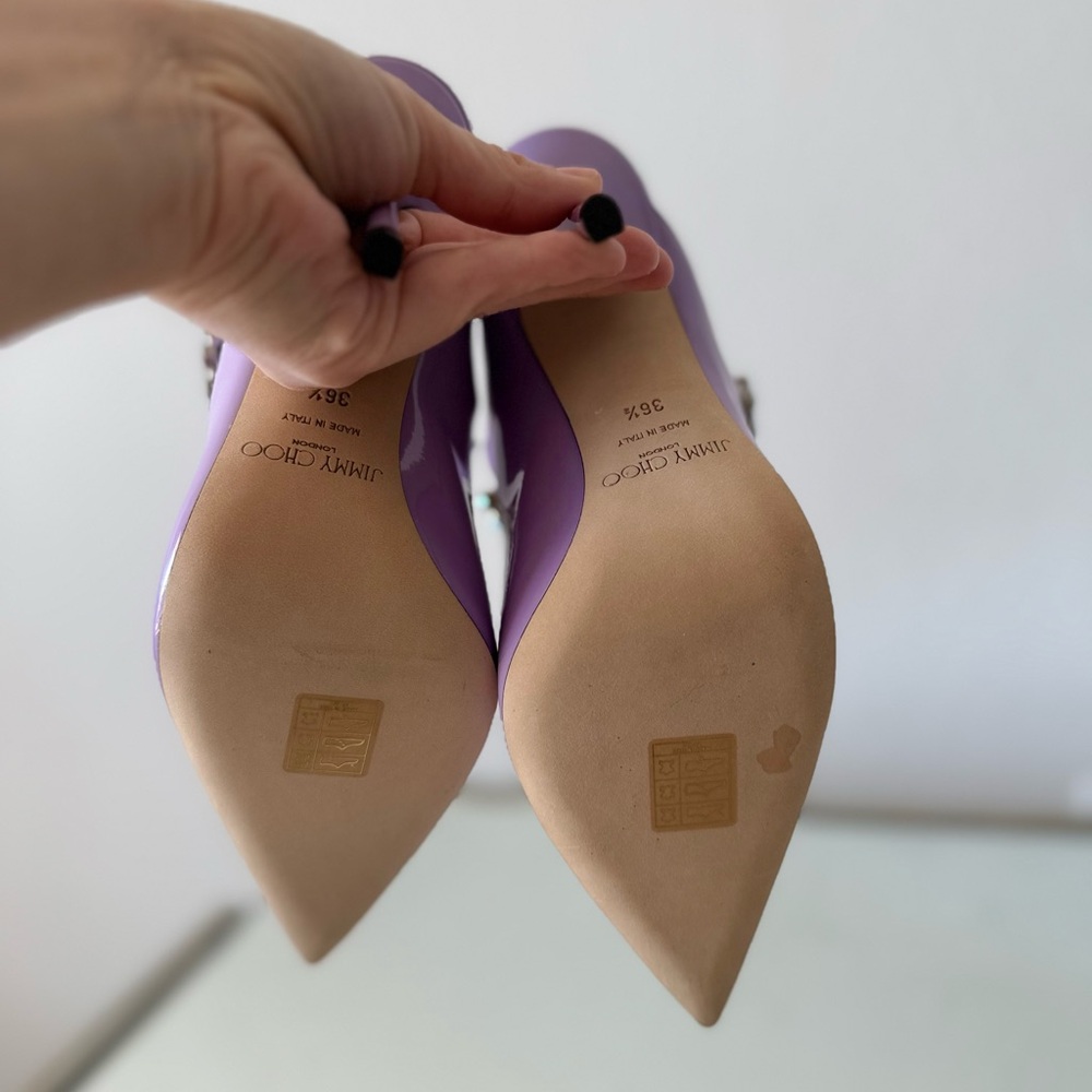 New JIMMY CHOO Bing 100 Lilac crystal-embellished patent-leather mules $1,095 - Picture 14 of 16